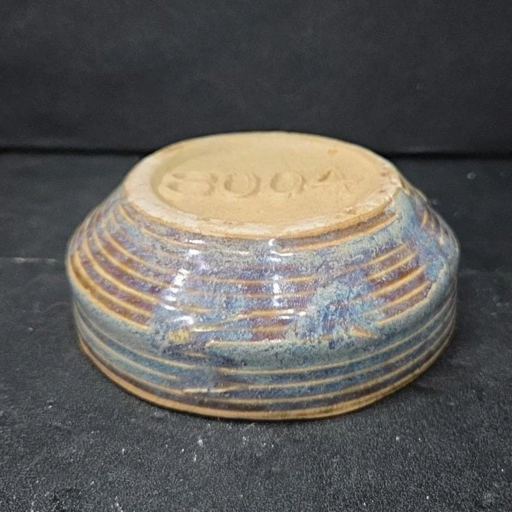 Zanesville Stoneware Blue Homespun Bowl #8004, Vintage Stoneage Modern Pottery‎
